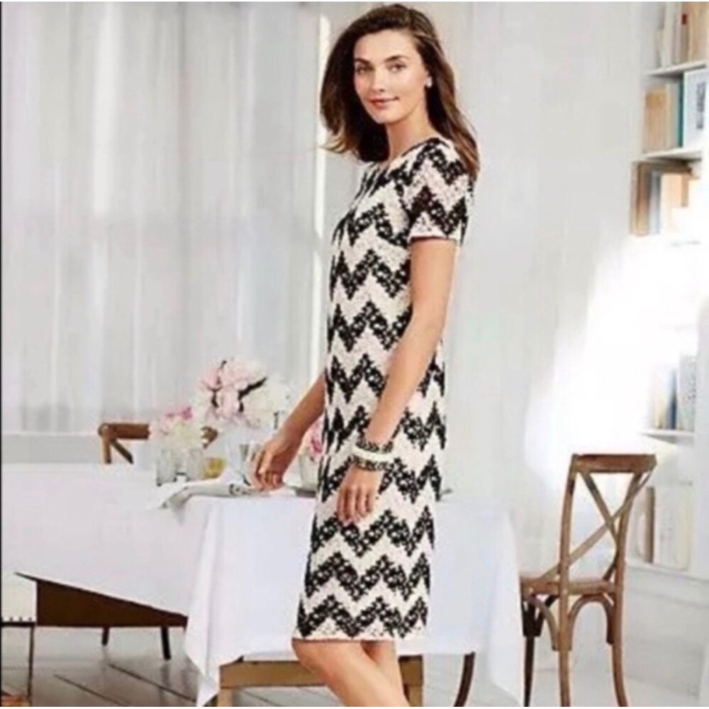Talbots Embroidered Lace Shift Dress – Black & Ivory – Size 6 Petite